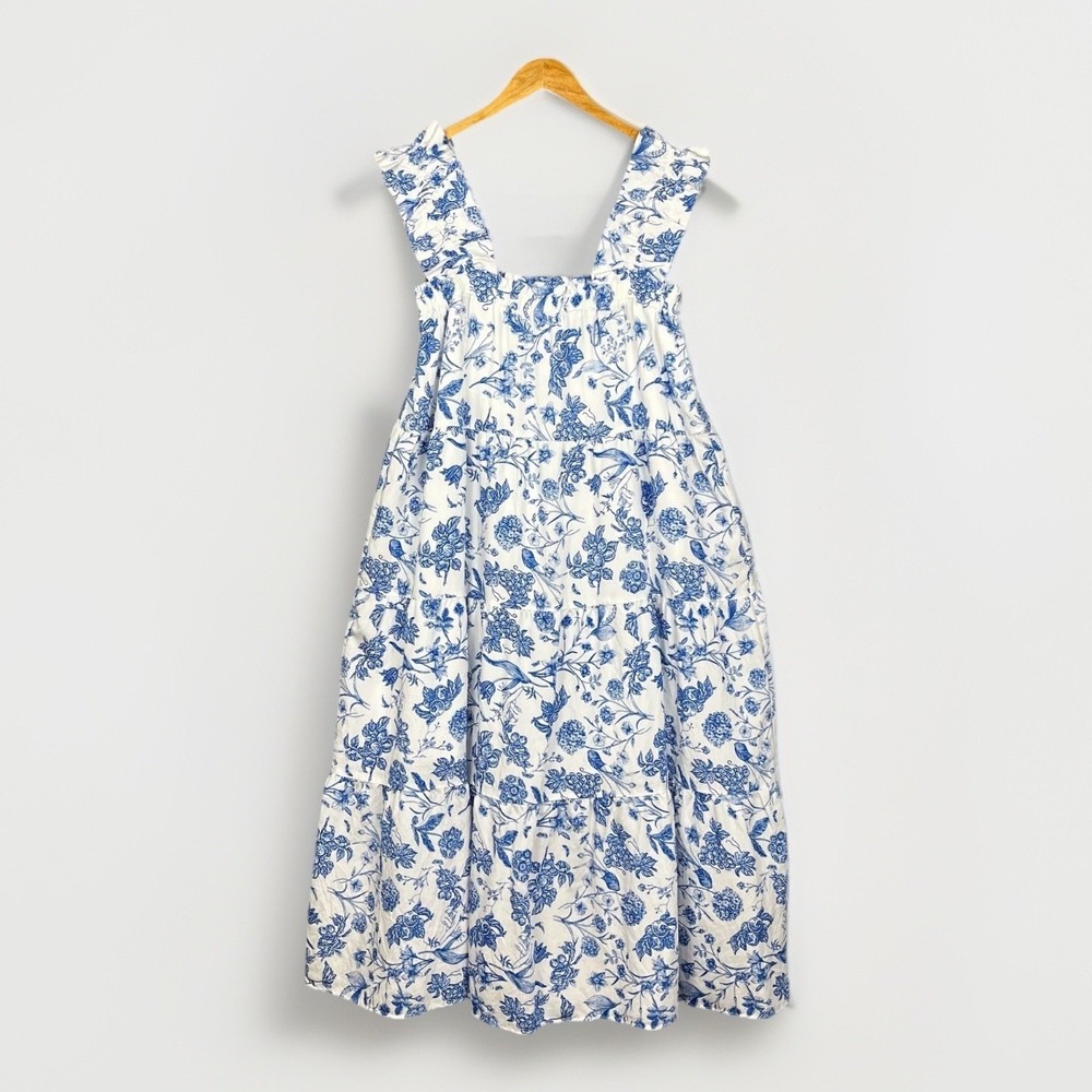 THML Maxi Dress Womens L French Toile Square Neck Ruffle Straps Sleeveless Euro